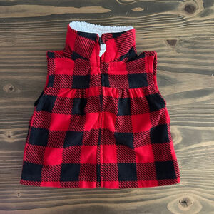 Carter’s Baby Red Black Plaid Fleece Vest 3 Months Buffalo Check